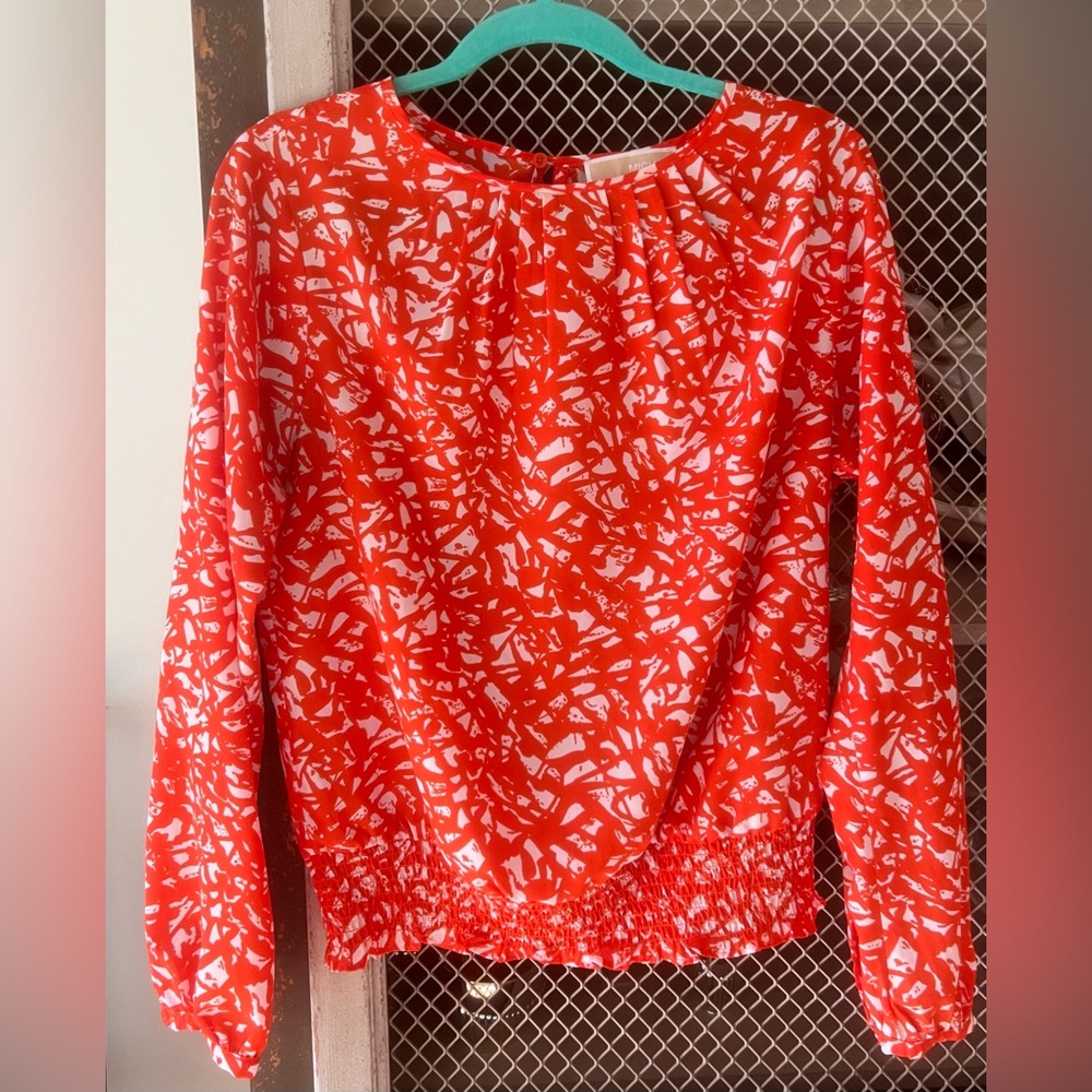 Michael Kors Vibrant Red and White Patterned Blouse